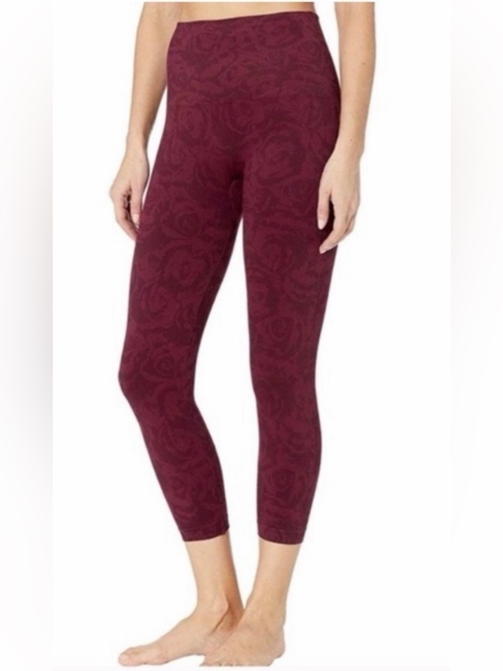 SPANX Cropped SMALL seamless LOOK AT ME NOW leggings Floral Rose Maroon/Wine